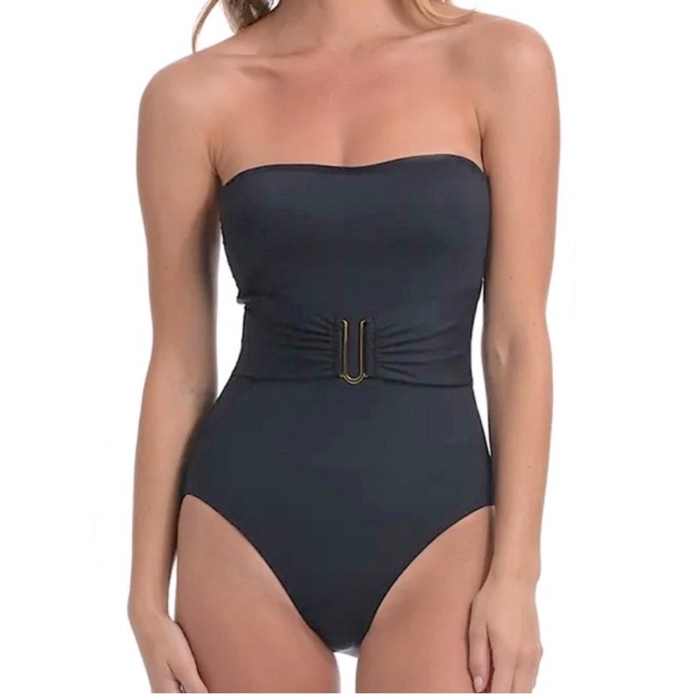 NWT | La Blanca Goddess Bandeau Black Belted One Piece Swimsuit | Size 12